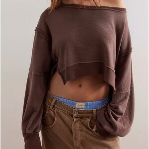 Free People Brown Camden Cropped Sweatshirt
